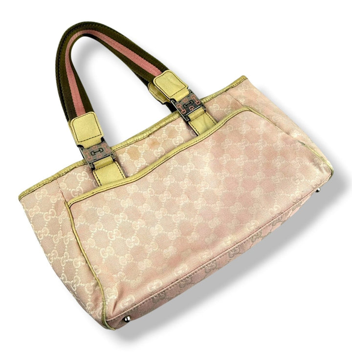 Gucci Abbey GG Pink Canvas Tote Handbag - Lux Central