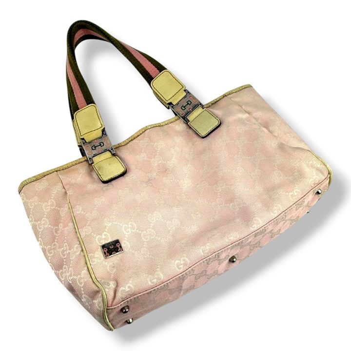 Gucci Abbey GG Pink Canvas Tote Handbag - Lux Central