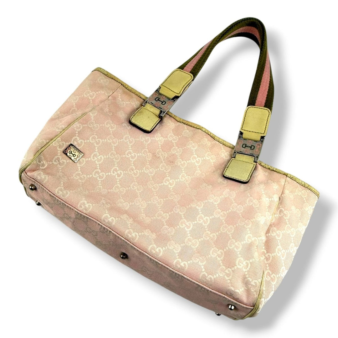 Gucci Abbey GG Pink Canvas Tote Handbag - Lux Central