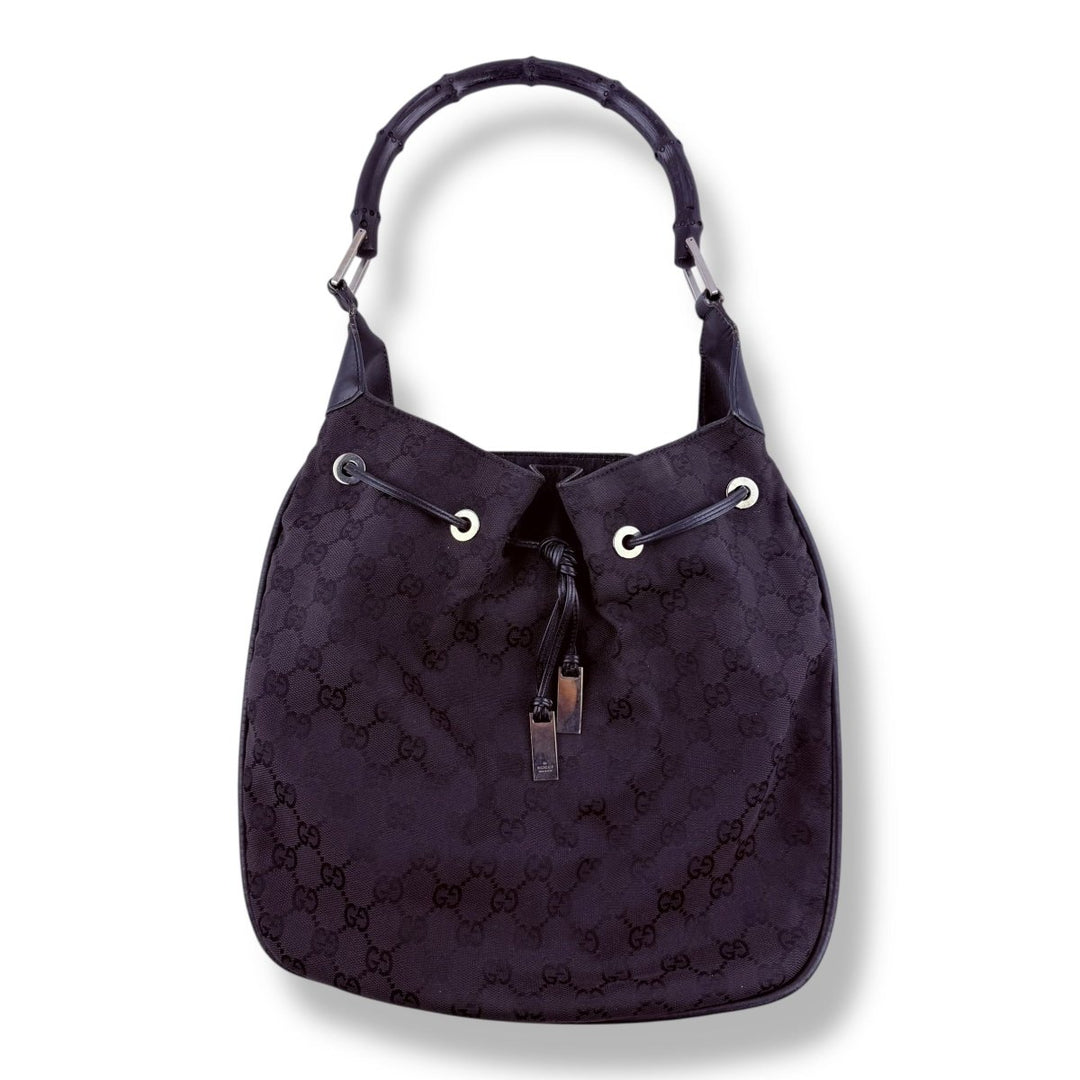 Gucci Bamboo Shoulder Black Monogram GG Handbag - Lux Central