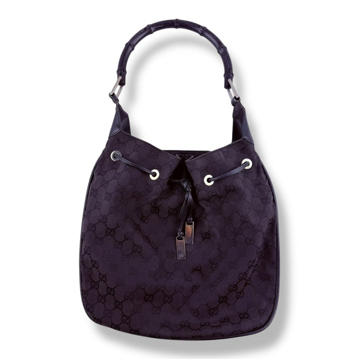Gucci Bamboo Shoulder Black Monogram GG Handbag - Lux Central