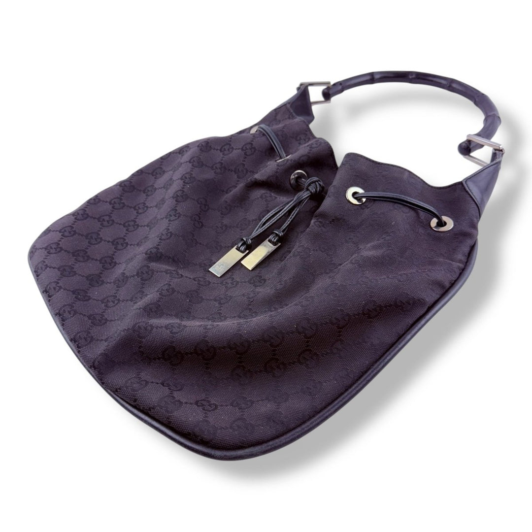 Gucci Bamboo Shoulder Black Monogram GG Handbag - Lux Central