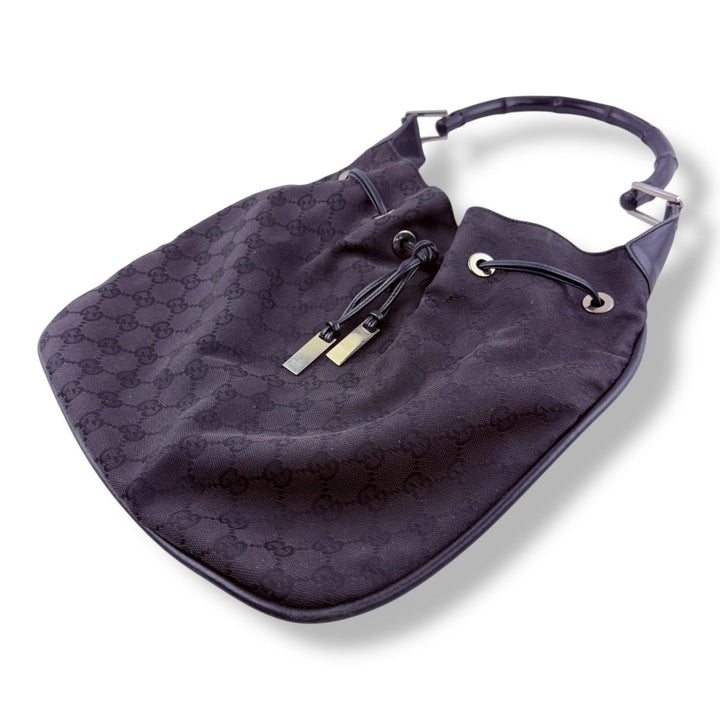 Gucci Bamboo Shoulder Black Monogram GG Handbag - Lux Central