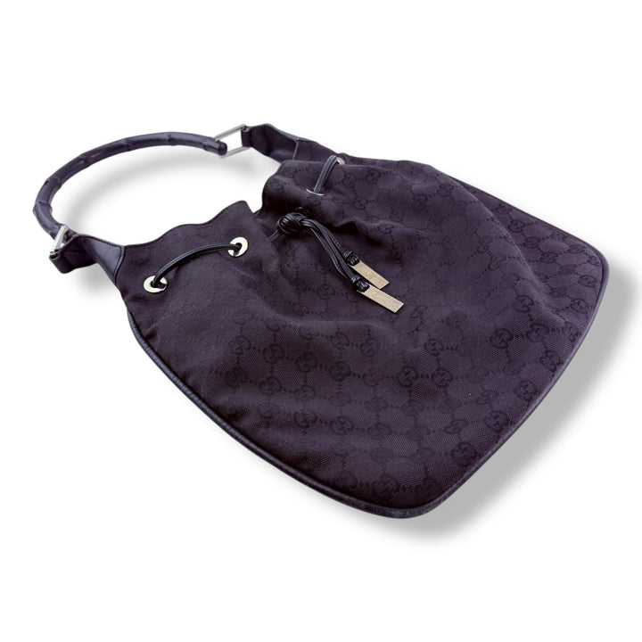 Gucci Bamboo Shoulder Black Monogram GG Handbag - Lux Central