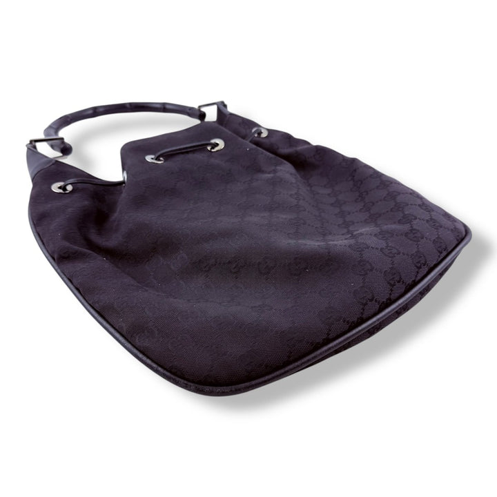 Gucci Bamboo Shoulder Black Monogram GG Handbag - Lux Central