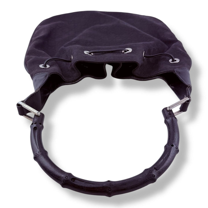 Gucci Bamboo Shoulder Black Monogram GG Handbag - Lux Central