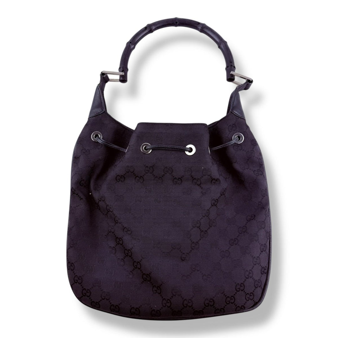 Gucci Bamboo Shoulder Black Monogram GG Handbag - Lux Central