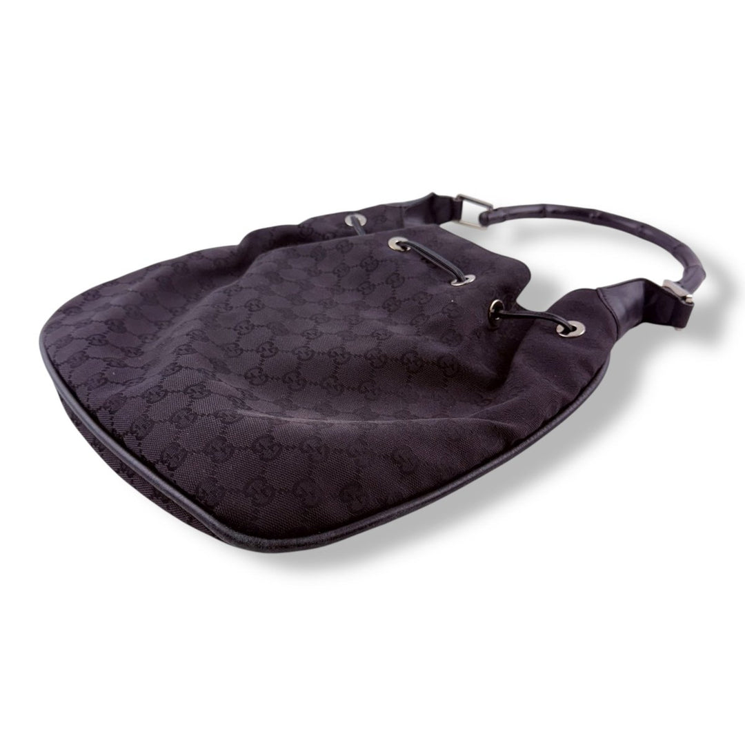 Gucci Bamboo Shoulder Black Monogram GG Handbag - Lux Central