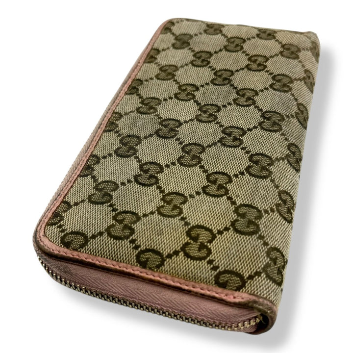 Gucci Beige Canvas Zip Around Wallet - Lux Central