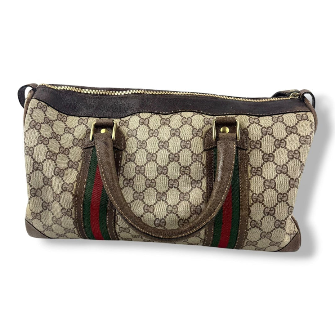 Gucci Beige GG Monogram Boston Canvas Bag - Lux Central