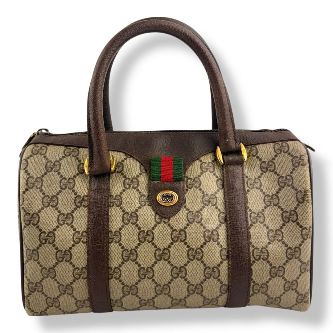 Gucci Beige GG Monogram Boston Canvas Bag - Lux Central