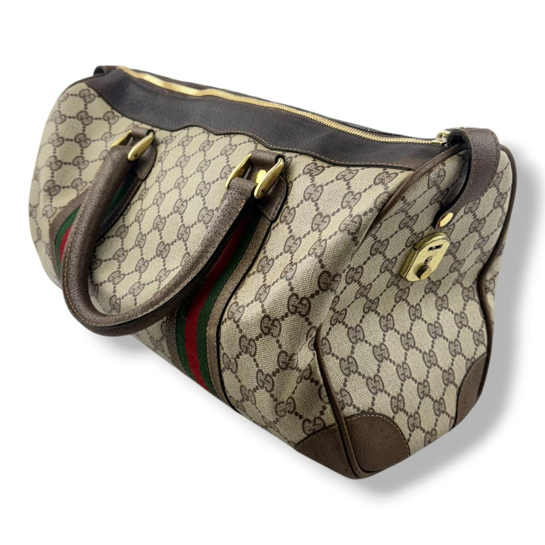 Gucci Beige GG Monogram Boston Canvas Bag - Lux Central