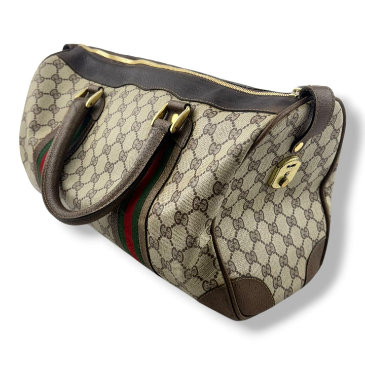 Gucci Beige GG Monogram Boston Canvas Bag - Lux Central