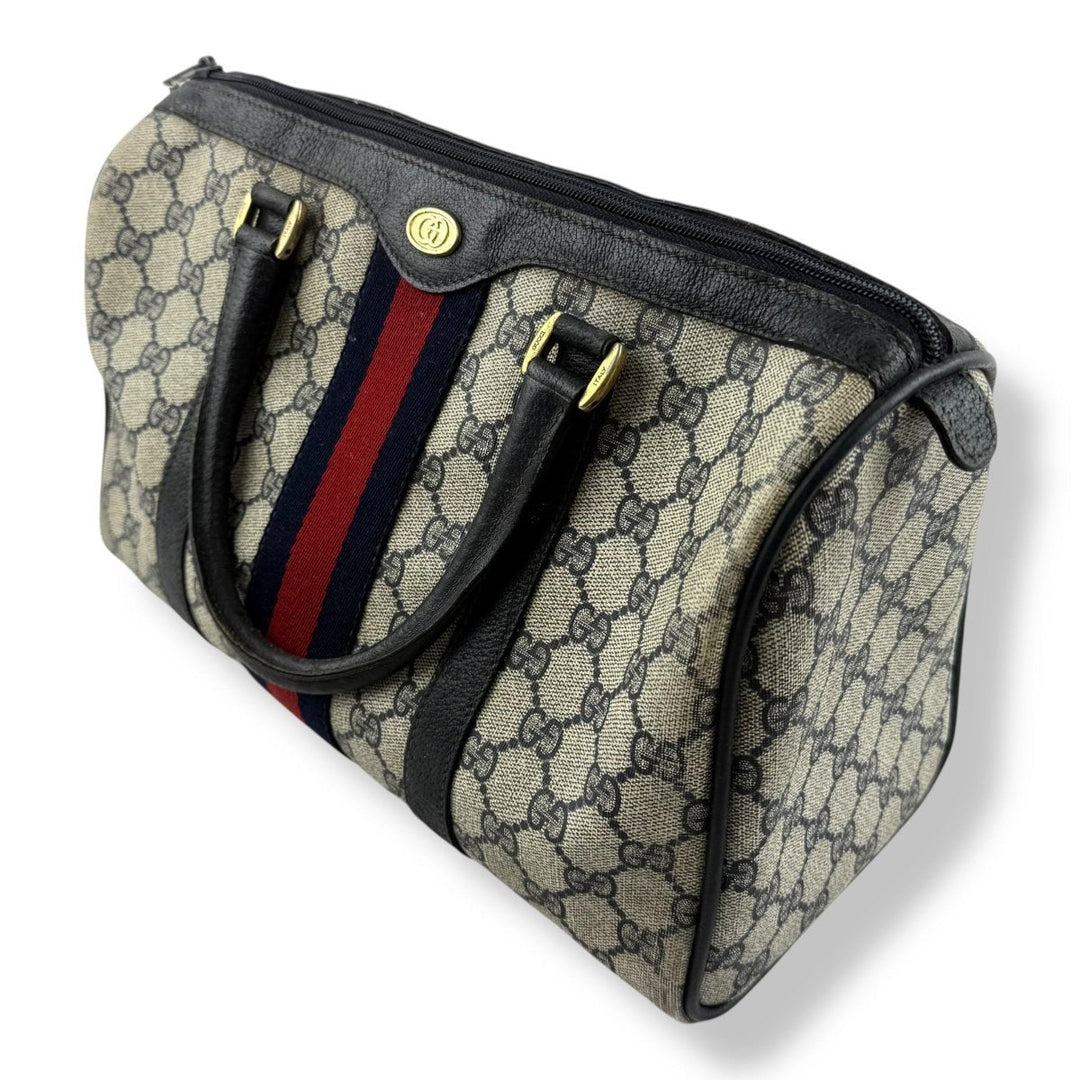 Gucci Beige GG Monogram Boston Canvas Sherry Line Bag - Lux Central