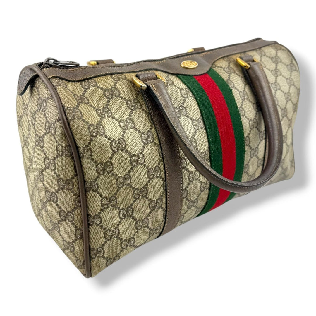 Gucci Beige GG Monogram Boston Canvas Sherry Line Bag - Lux Central