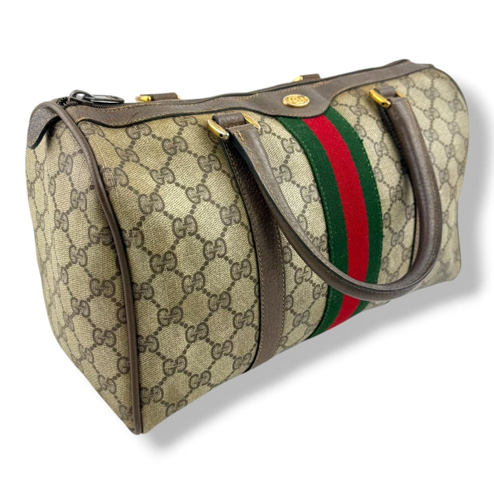 Gucci Beige GG Monogram Boston Canvas Sherry Line Bag - Lux Central