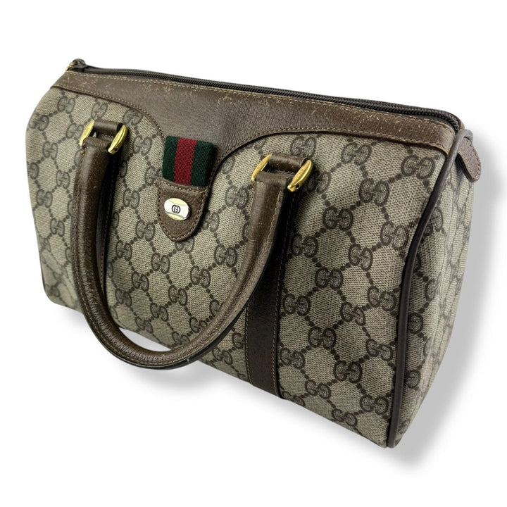 Gucci Beige GG Monogram Boston Canvas Sherry Line Bag - Lux Central