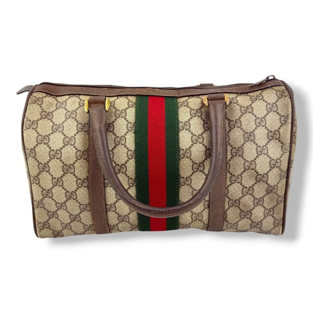 Gucci Beige GG Monogram Boston Canvas Sherry Line Bag - Lux Central