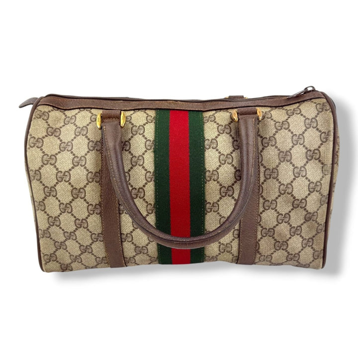 Gucci Beige GG Monogram Boston Canvas Sherry Line Bag - Lux Central
