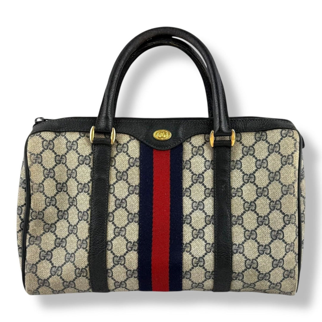 Gucci Beige GG Monogram Boston Canvas Sherry Line Bag - Lux Central