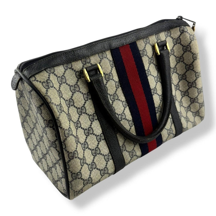 Gucci Beige GG Monogram Boston Canvas Sherry Line Bag - Lux Central