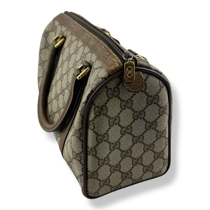 Gucci Beige GG Monogram Boston Canvas Sherry Line Bag - Lux Central