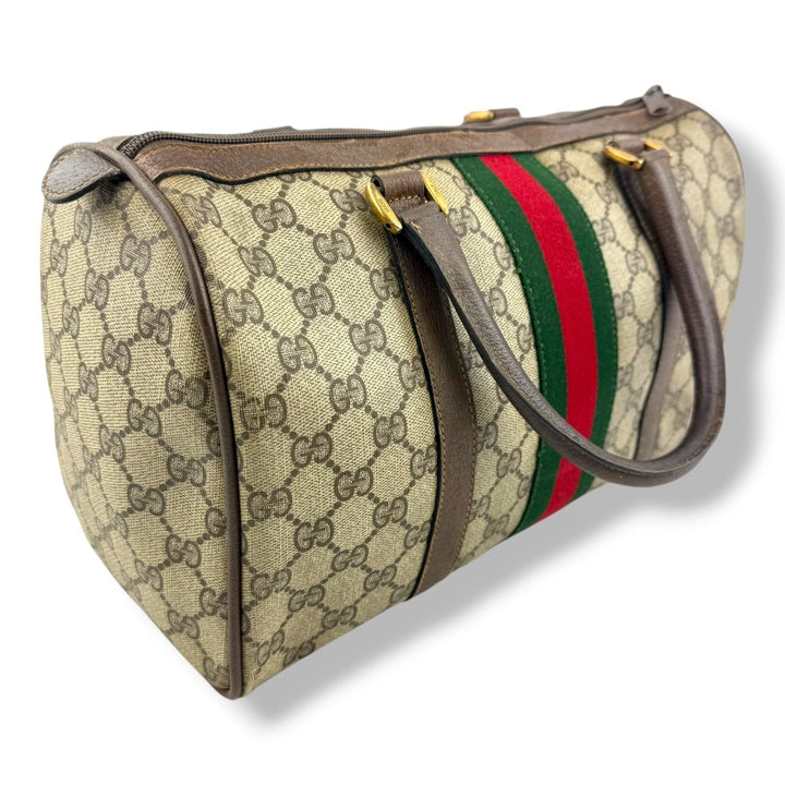 Gucci Beige GG Monogram Boston Canvas Sherry Line Bag - Lux Central
