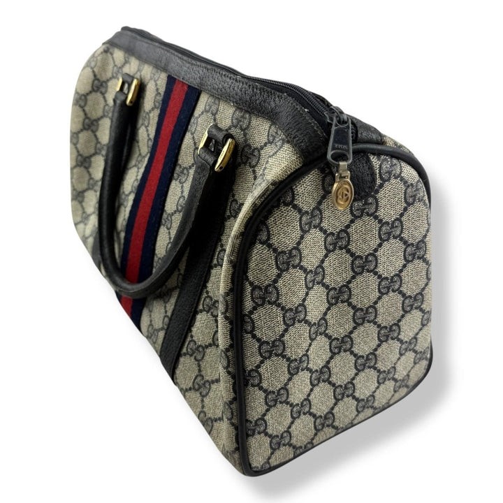 Gucci Beige GG Monogram Boston Canvas Sherry Line Bag - Lux Central