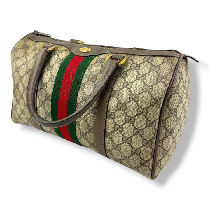 Gucci Beige GG Monogram Boston Canvas Sherry Line Bag - Lux Central