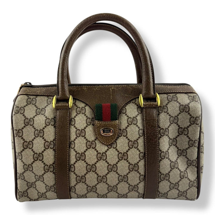 Gucci Beige GG Monogram Boston Canvas Sherry Line Bag - Lux Central