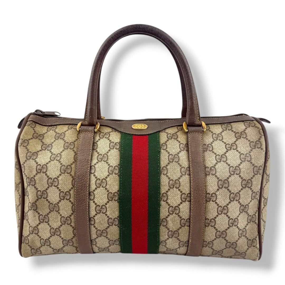 Gucci Beige GG Monogram Boston Canvas Sherry Line Bag - Lux Central