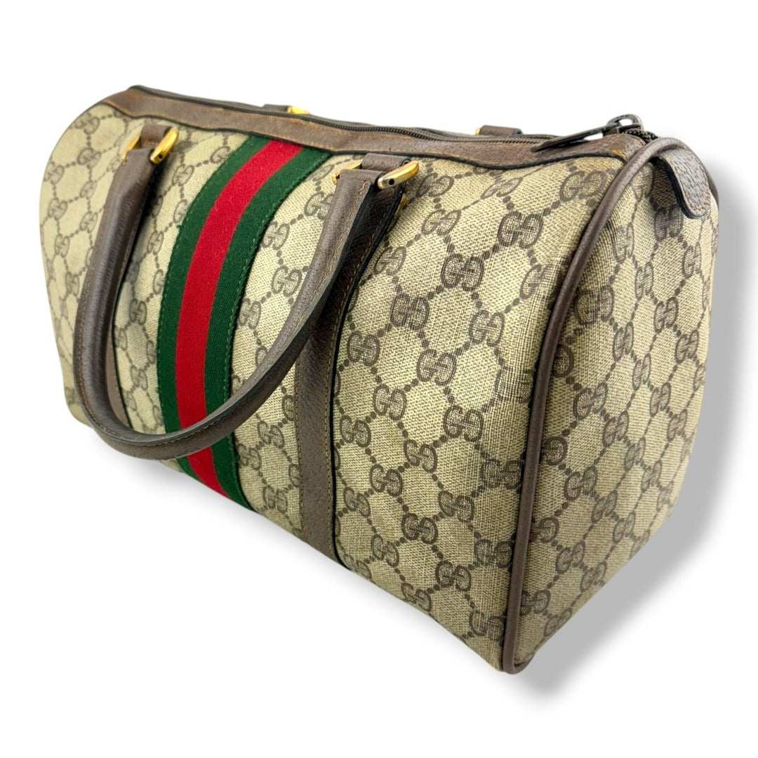 Gucci Beige GG Monogram Boston Canvas Sherry Line Bag - Lux Central