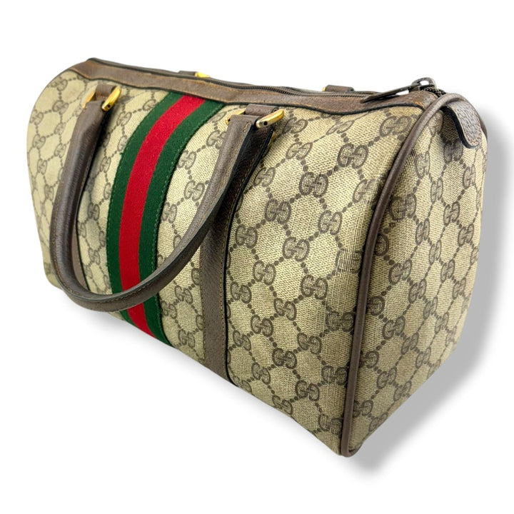 Gucci Beige GG Monogram Boston Canvas Sherry Line Bag - Lux Central