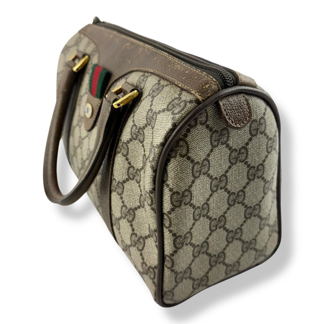Gucci Beige GG Monogram Boston Canvas Sherry Line Bag - Lux Central