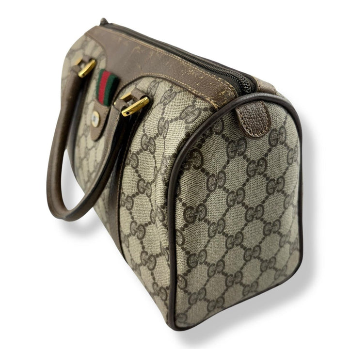 Gucci Beige GG Monogram Boston Canvas Sherry Line Bag - Lux Central