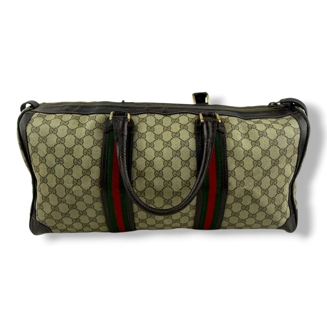 Gucci Beige GG Monogram Weekender Duffle Boston Canvas Bag - Lux Central