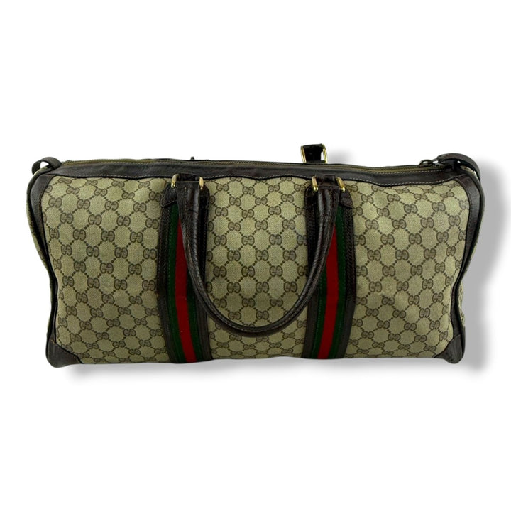 Gucci Beige GG Monogram Weekender Duffle Boston Canvas Bag - Lux Central