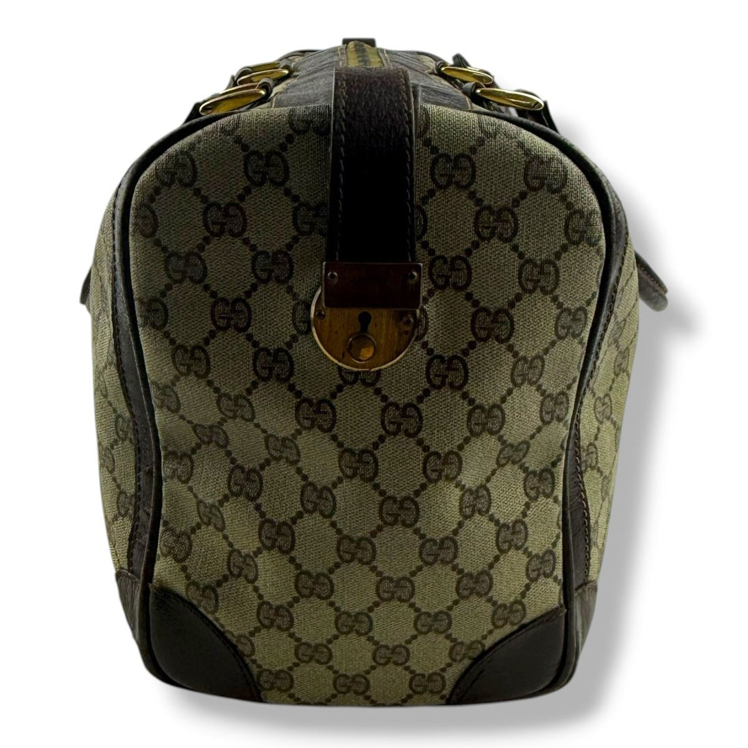 Gucci Beige GG Monogram Weekender Duffle Boston Canvas Bag - Lux Central