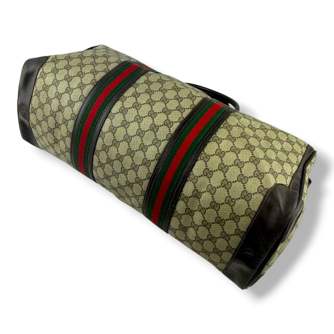 Gucci Beige GG Monogram Weekender Duffle Boston Canvas Bag - Lux Central
