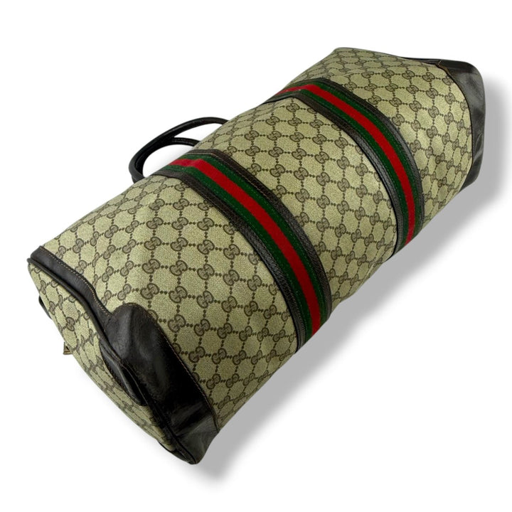 Gucci Beige GG Monogram Weekender Duffle Boston Canvas Bag - Lux Central