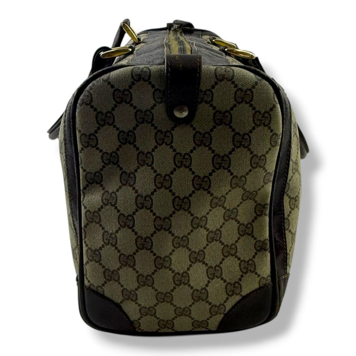 Gucci Beige GG Monogram Weekender Duffle Boston Canvas Bag - Lux Central
