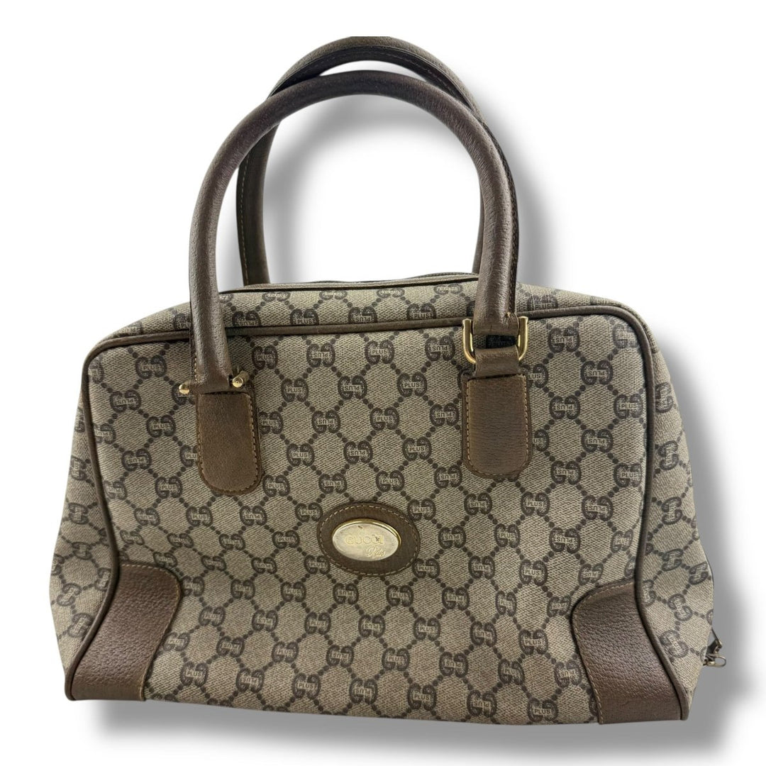 Gucci Beige GG Plus Monogram Boston Canvas Bag - Lux Central