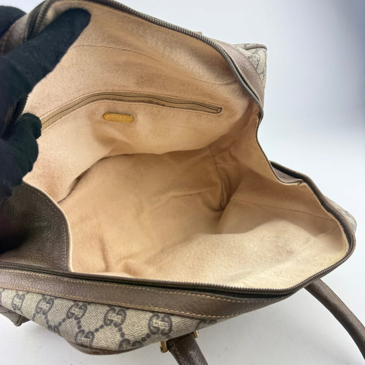 Gucci Beige GG Plus Monogram Boston Canvas Bag - Lux Central