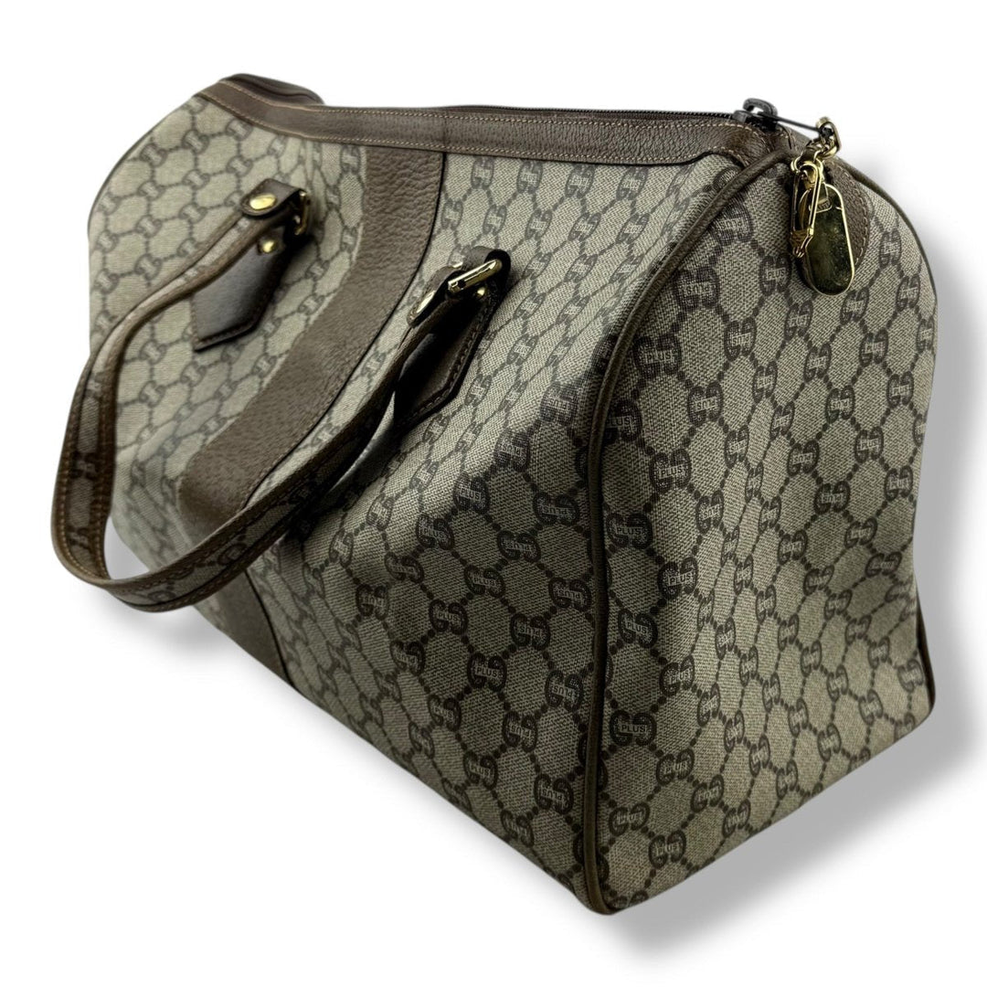 Gucci Beige Plus GG Monogram Weekender Duffle Boston Canvas Bag - Lux Central