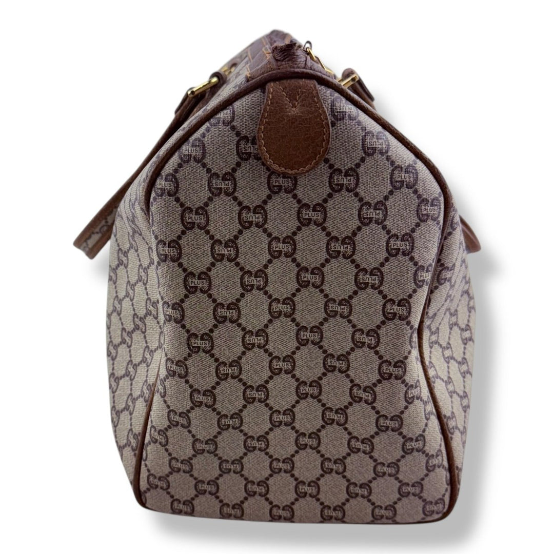 Gucci Beige Plus GG Monogram Weekender Duffle Boston Canvas Bag - Lux Central