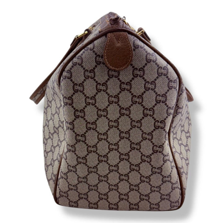 Gucci Beige Plus GG Monogram Weekender Duffle Boston Canvas Bag - Lux Central