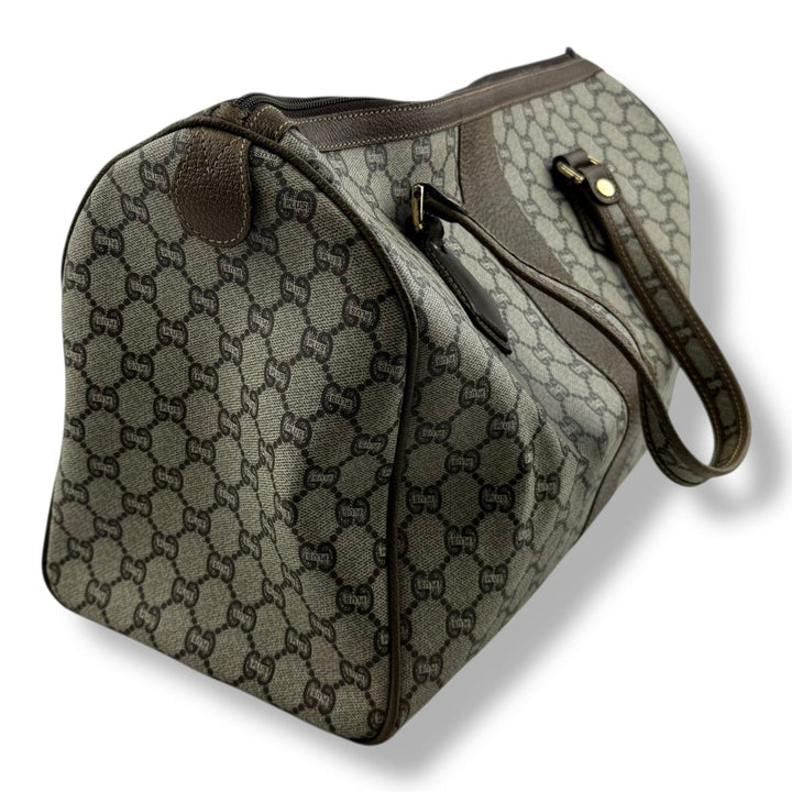 Gucci Beige Plus GG Monogram Weekender Duffle Boston Canvas Bag - Lux Central