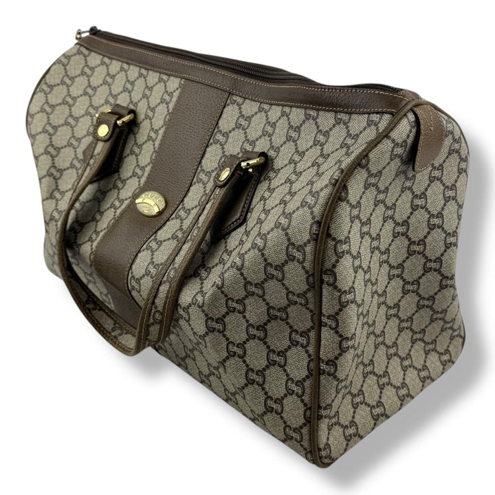 Gucci Beige Plus GG Monogram Weekender Duffle Boston Canvas Bag - Lux Central