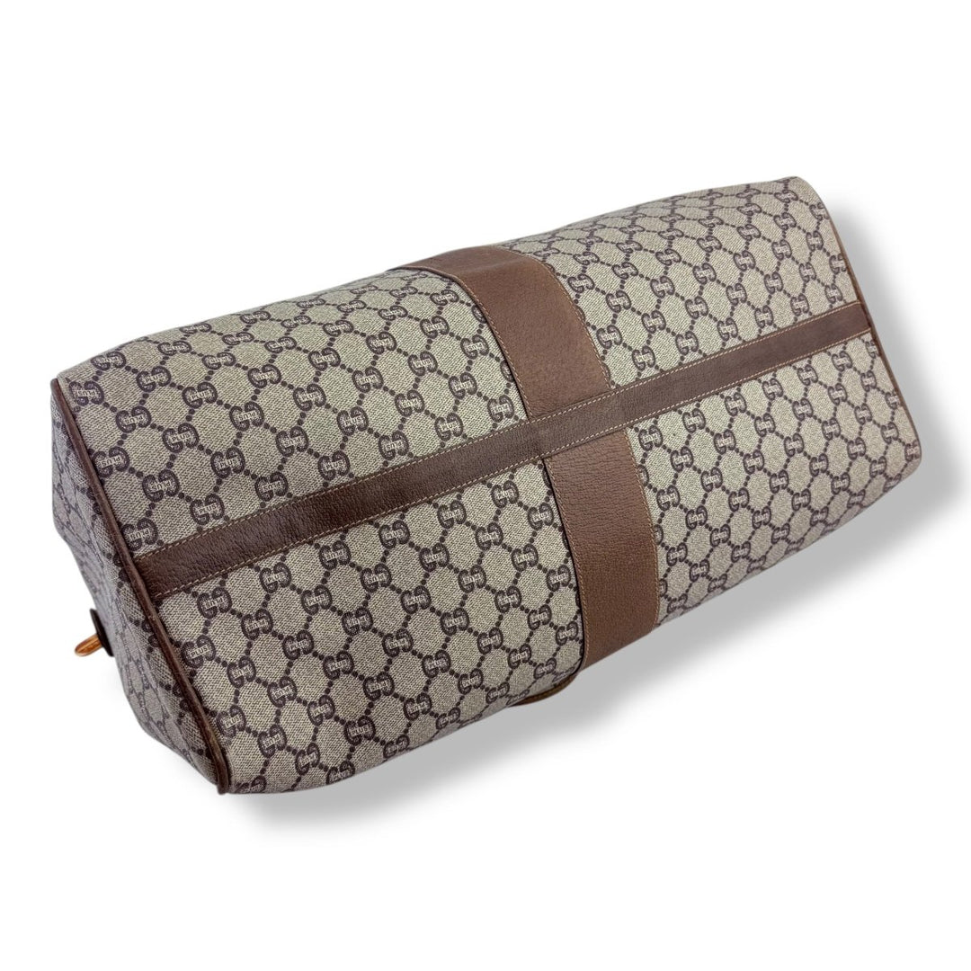 Gucci Beige Plus GG Monogram Weekender Duffle Boston Canvas Bag - Lux Central