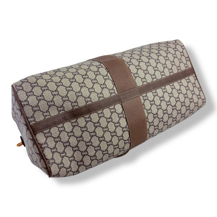 Gucci Beige Plus GG Monogram Weekender Duffle Boston Canvas Bag - Lux Central